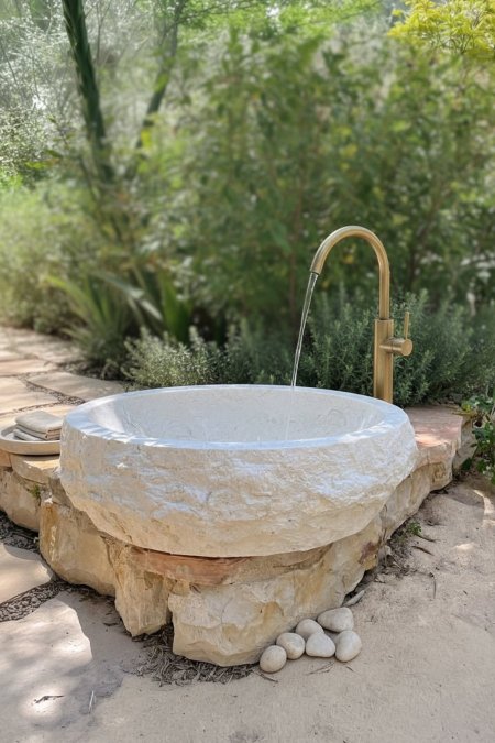 حوض مغسلة حجر طبيعي خارجي – تصميم فاخر من الطبيعة